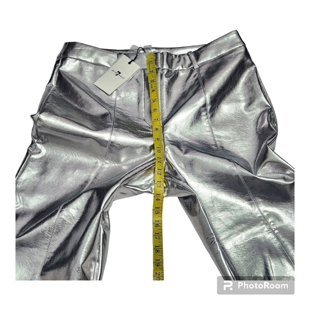 7 For All Mankind Silver Metallic  Coated Faux Leather Jeans Womes SIZE US Large - Picture 6 of 13